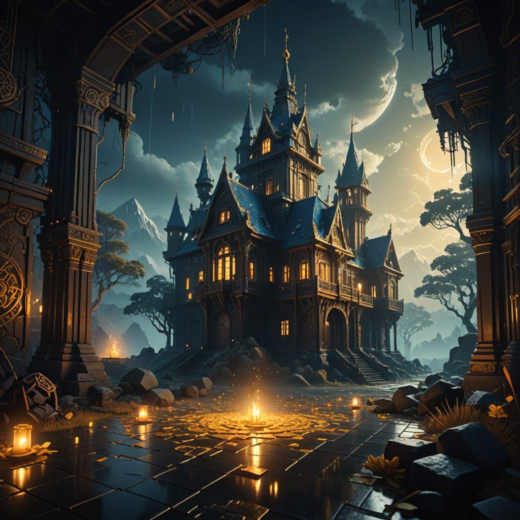 Mystical Puzzle Illuminates a Dimly Lit Chamber in Cyberpunk...