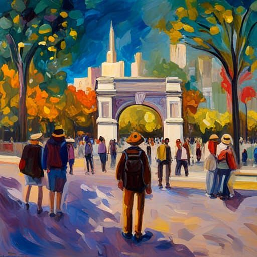 Washington Square Park: Neo-Impressionist Oil Painting