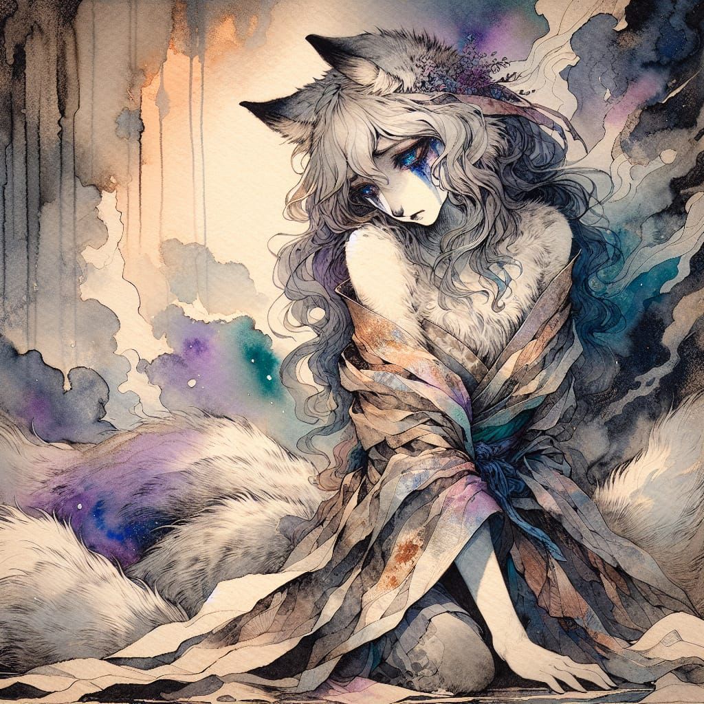 Emotional Fox in Ink Painting Style