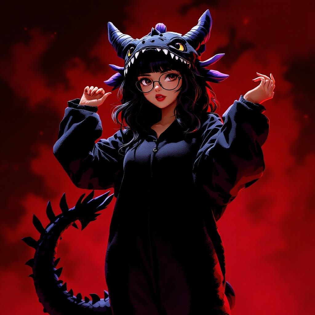 Anime Girl in Dragon Kigurumi, 3D Rendered Art
