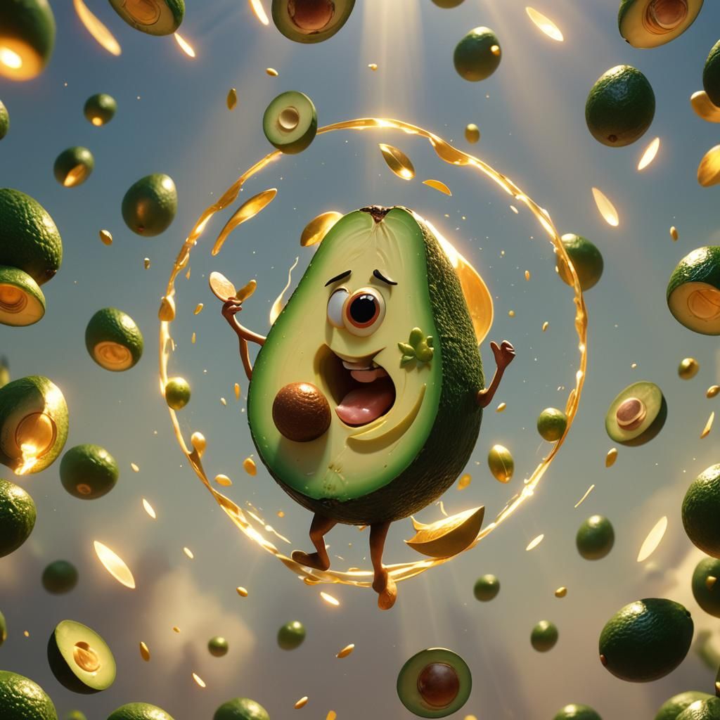 Angelic Figure Opens a Radiant Avocado