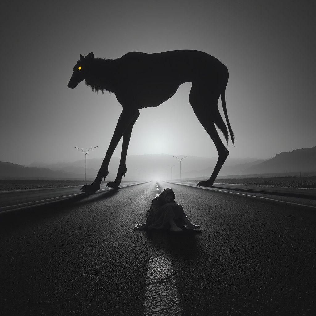 Otherworldly Saluki Dominates Deserted Highway