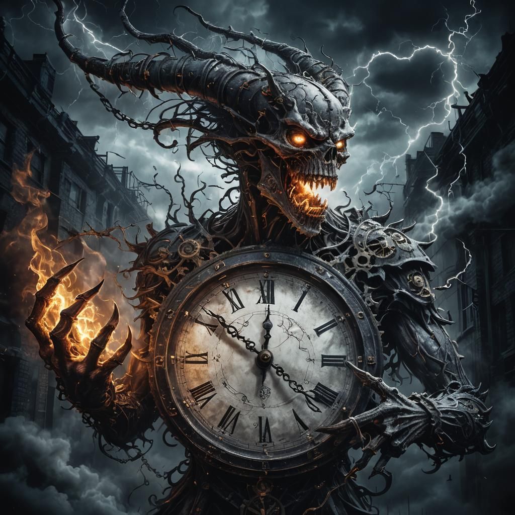 Demonic Clock Character in Dark Fantasy Style