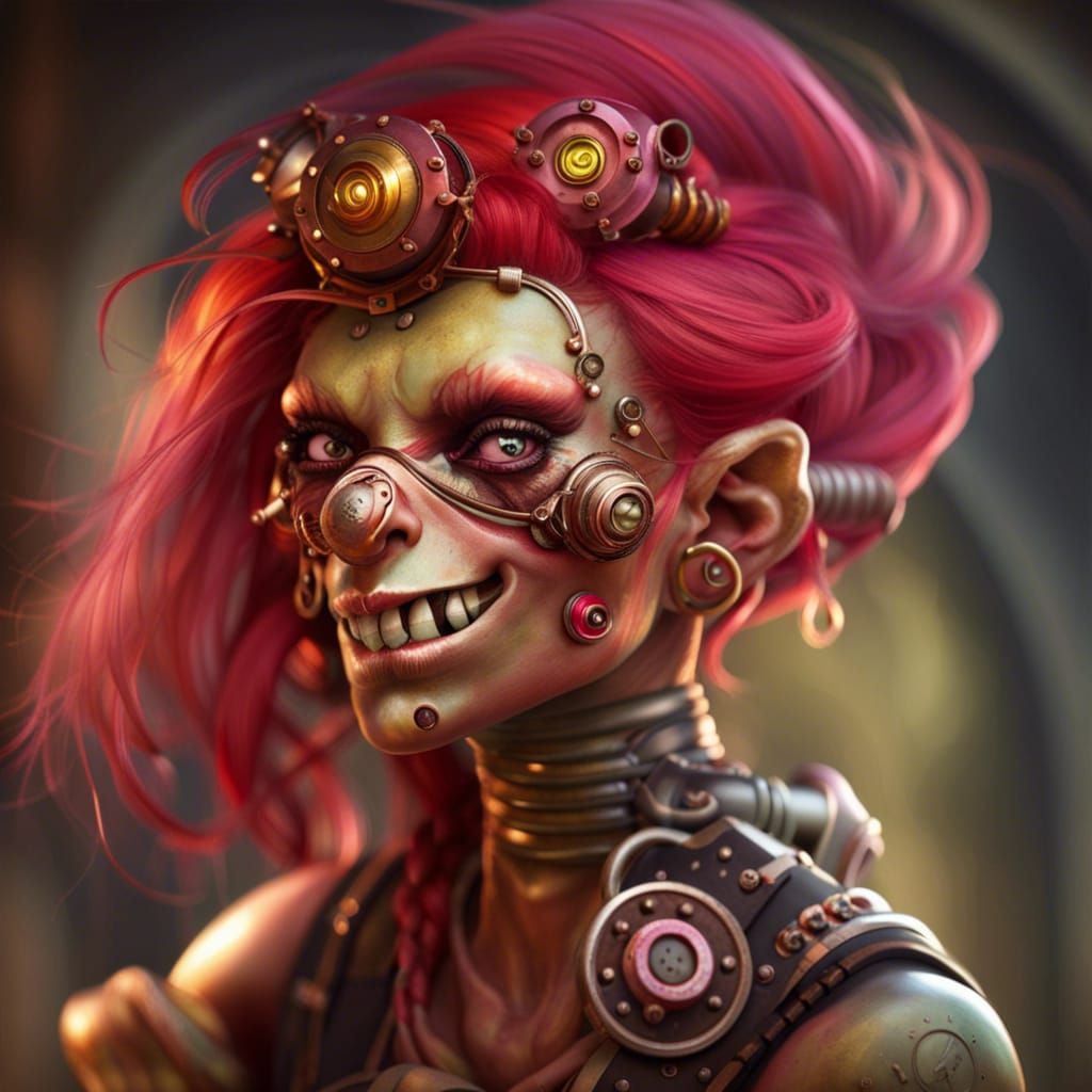 Steampunk Goblin Girl Dancer with Red Hair