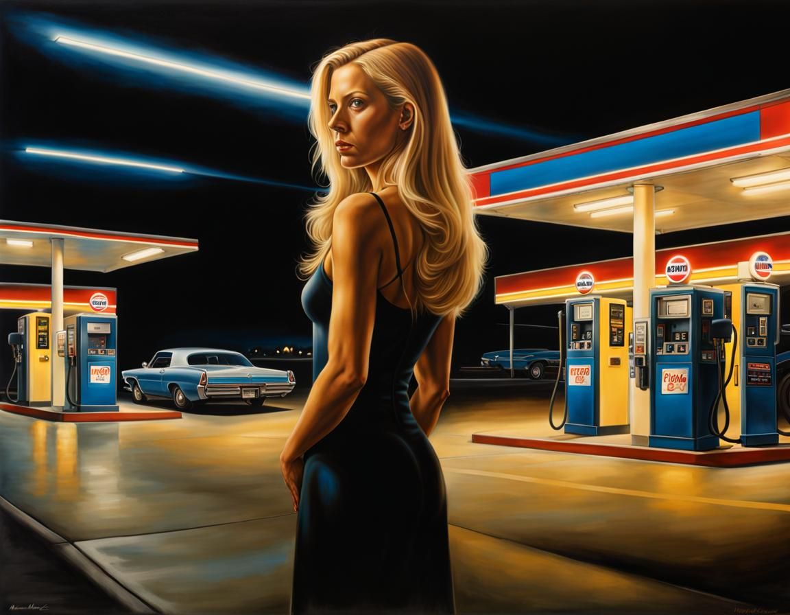 Woman at Gas Station in Style of Stephen Shore