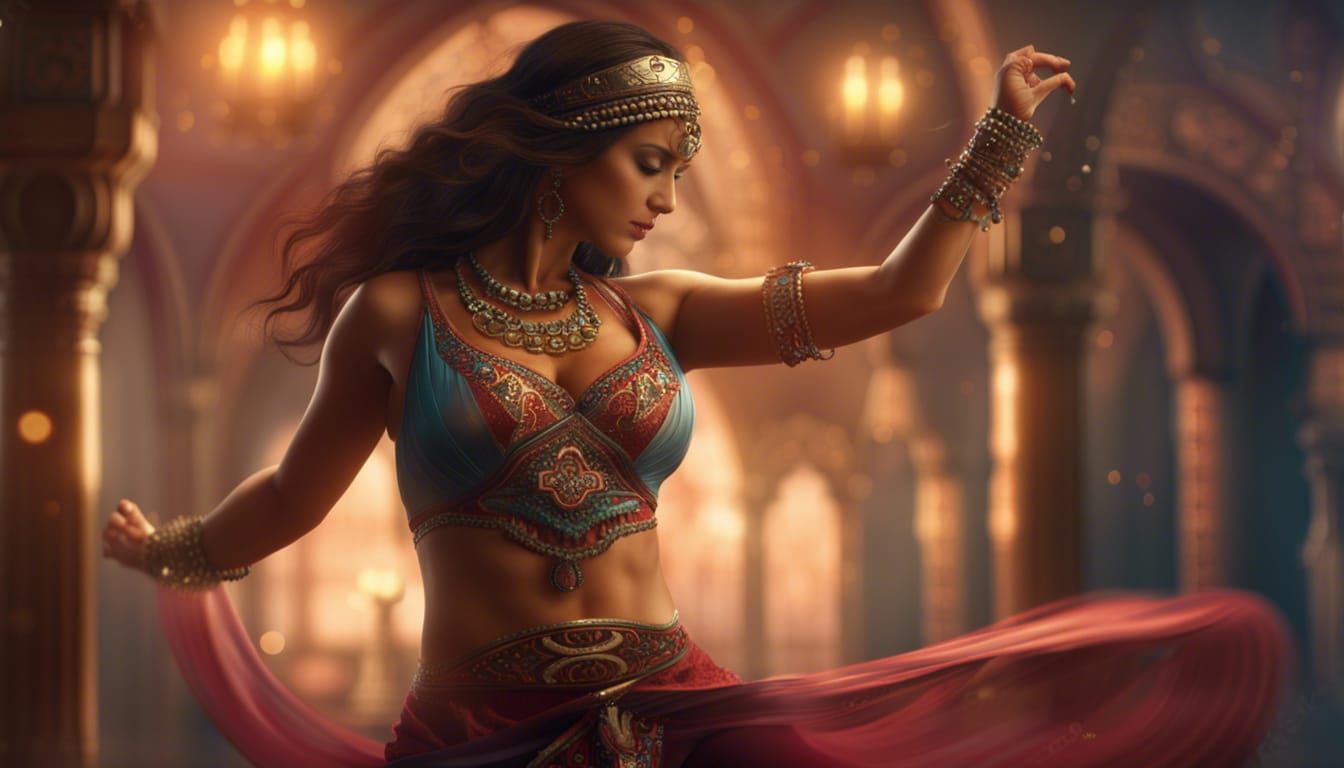 Beautiful Belly Dancer in Matte Painting Style