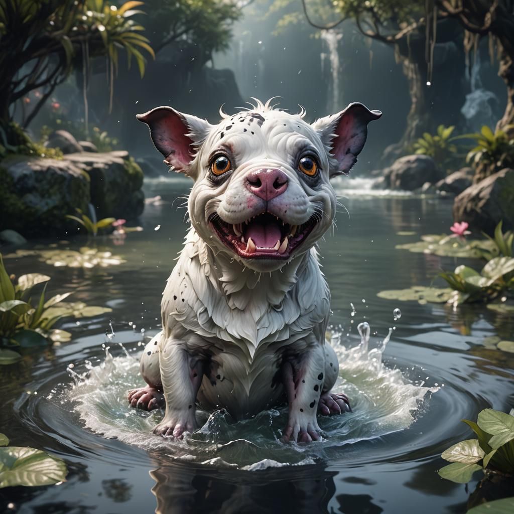 Sweet Faced Pitbull Dog Portrait in Detailed Fantasy Art