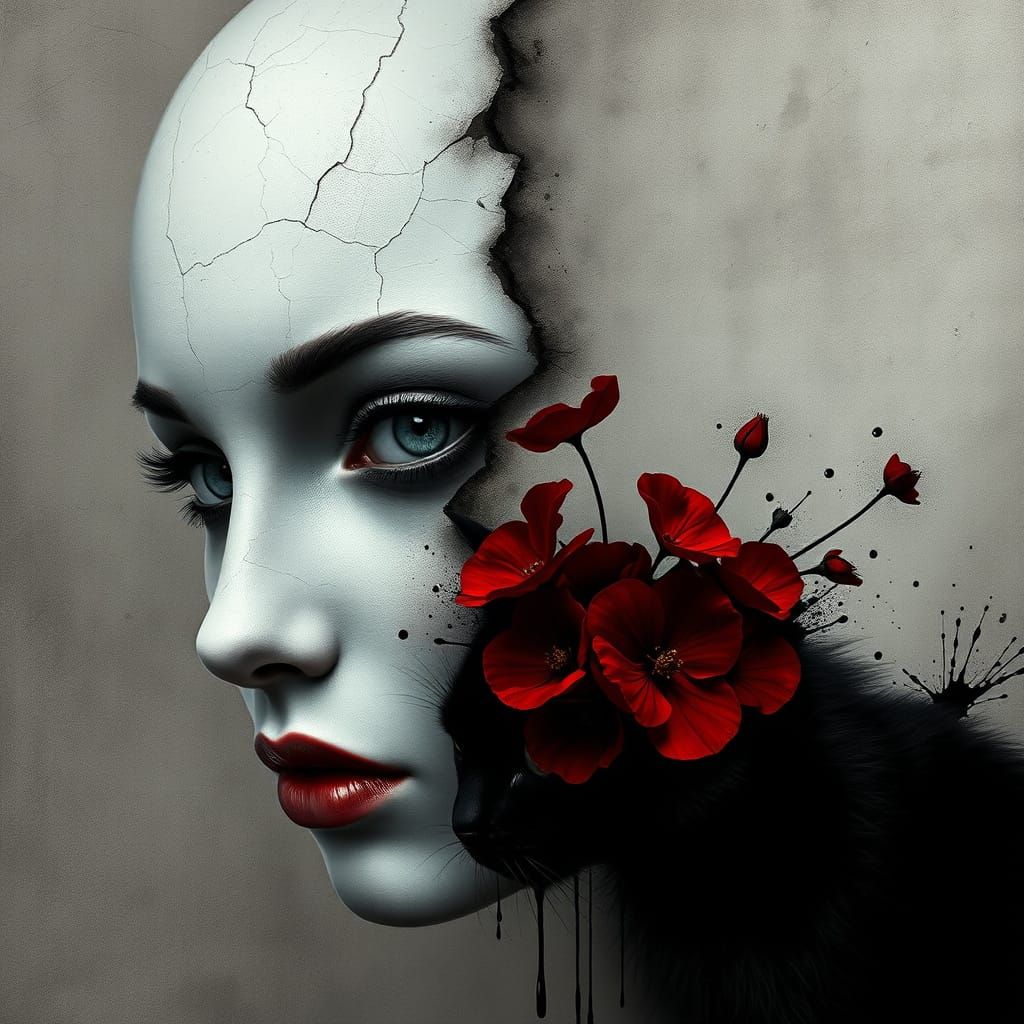 Surreal Woman and Cat Fusion Portrait