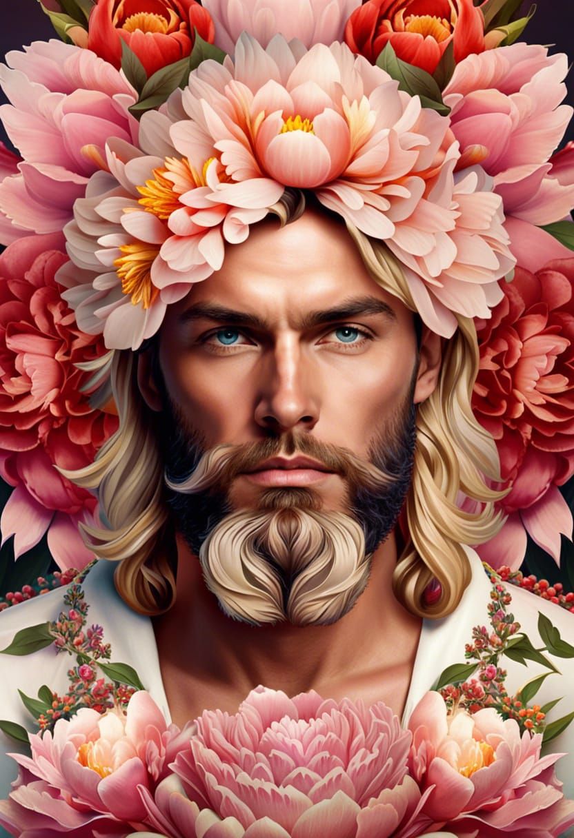 Peony God with Wildflower Crown Portrait