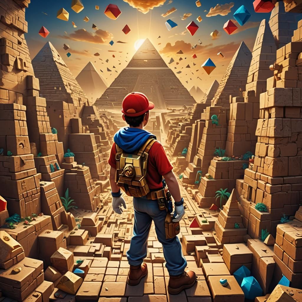 Super Mario's Cubist Egyptian Pyramid Adventure