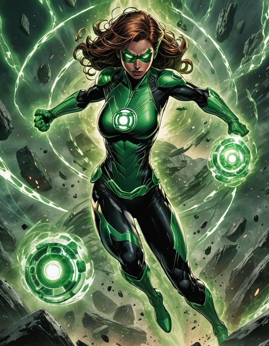 Female Green Lantern Summons Emerald Energy, Manga Style