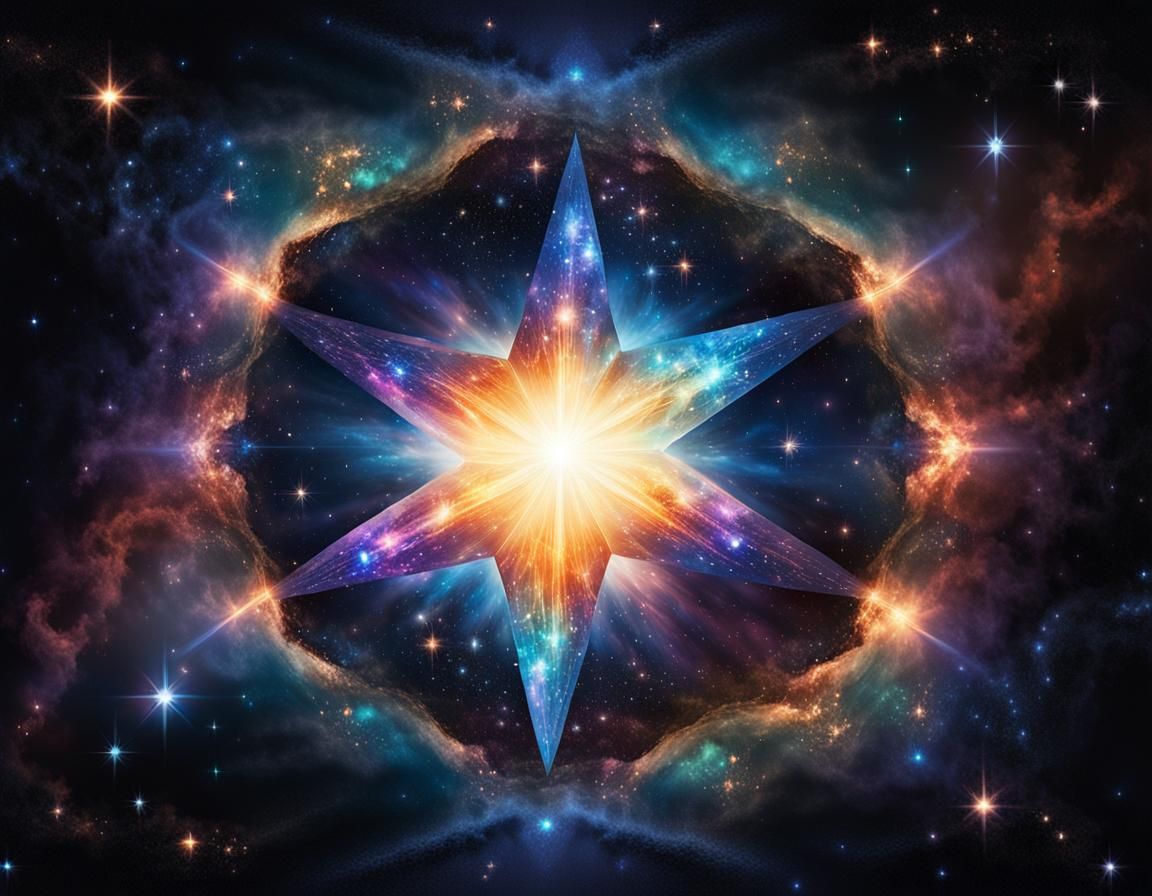 Radiant Iridescent Star Shimmers in Cosmic Expanse