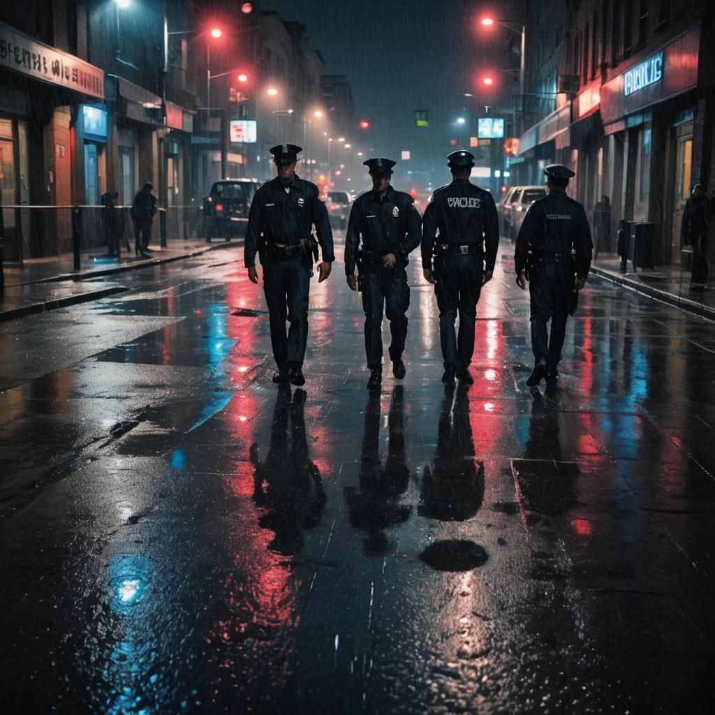 Gritty Film Noir Scene with Police Lights