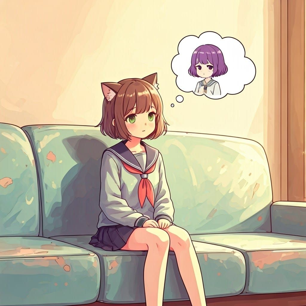 Kawaii Anime Girl with Cat Ears and Soft Pastel Hues