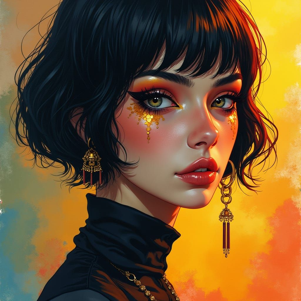 Vibrant Goth Goddess in Watercolor