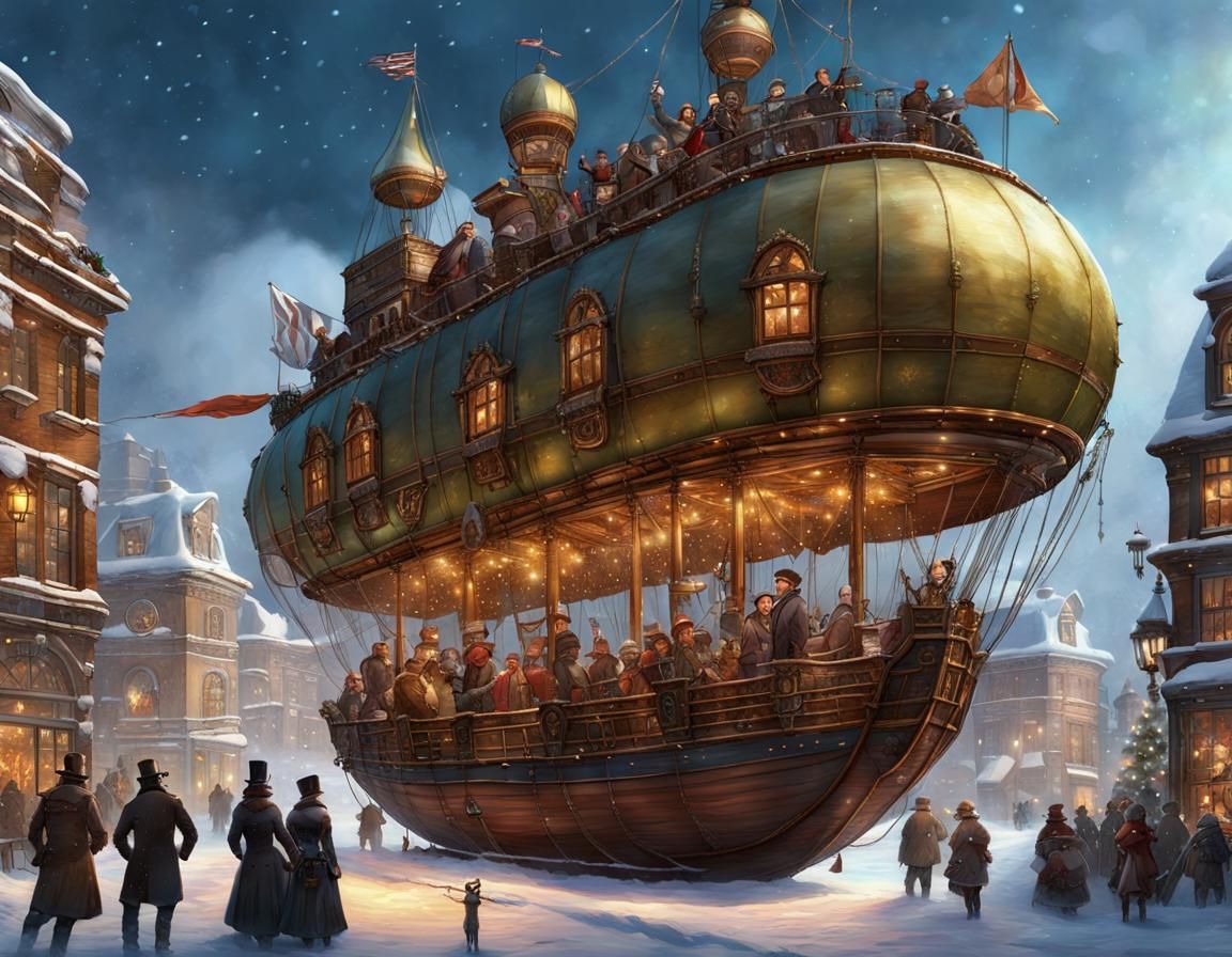 Steampunk Airship Holiday Celebration in Victorian Style