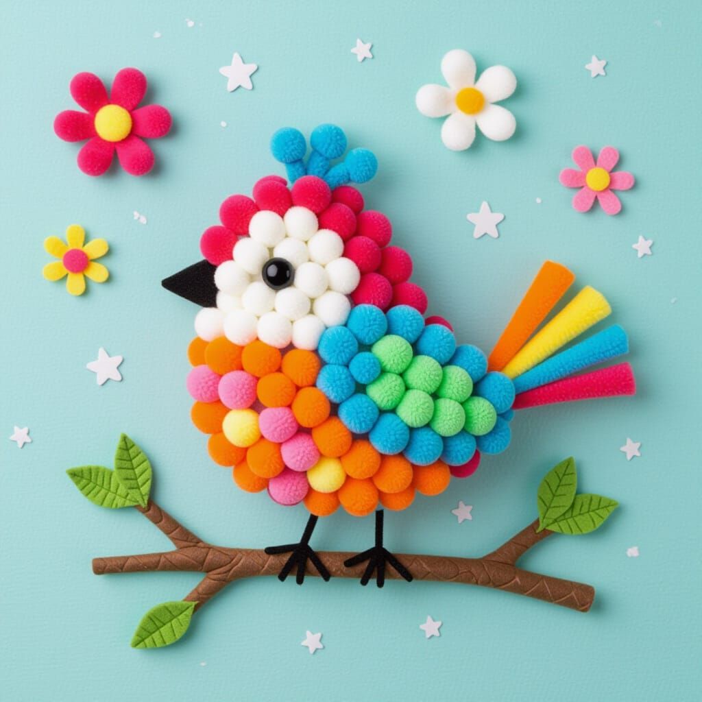 Pom Pom Bird: A Fluffy and Colorful Creation