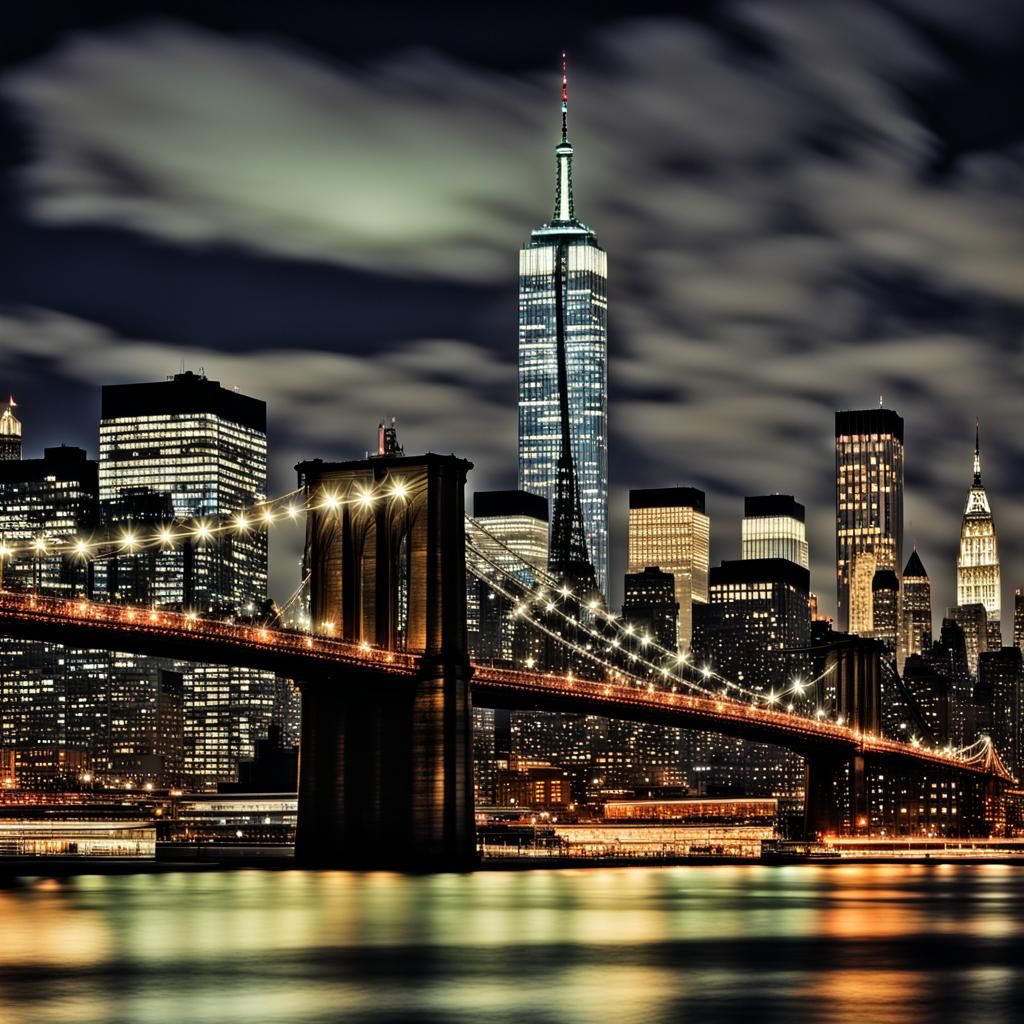 New York City Skyline at Night in Hyperrealism