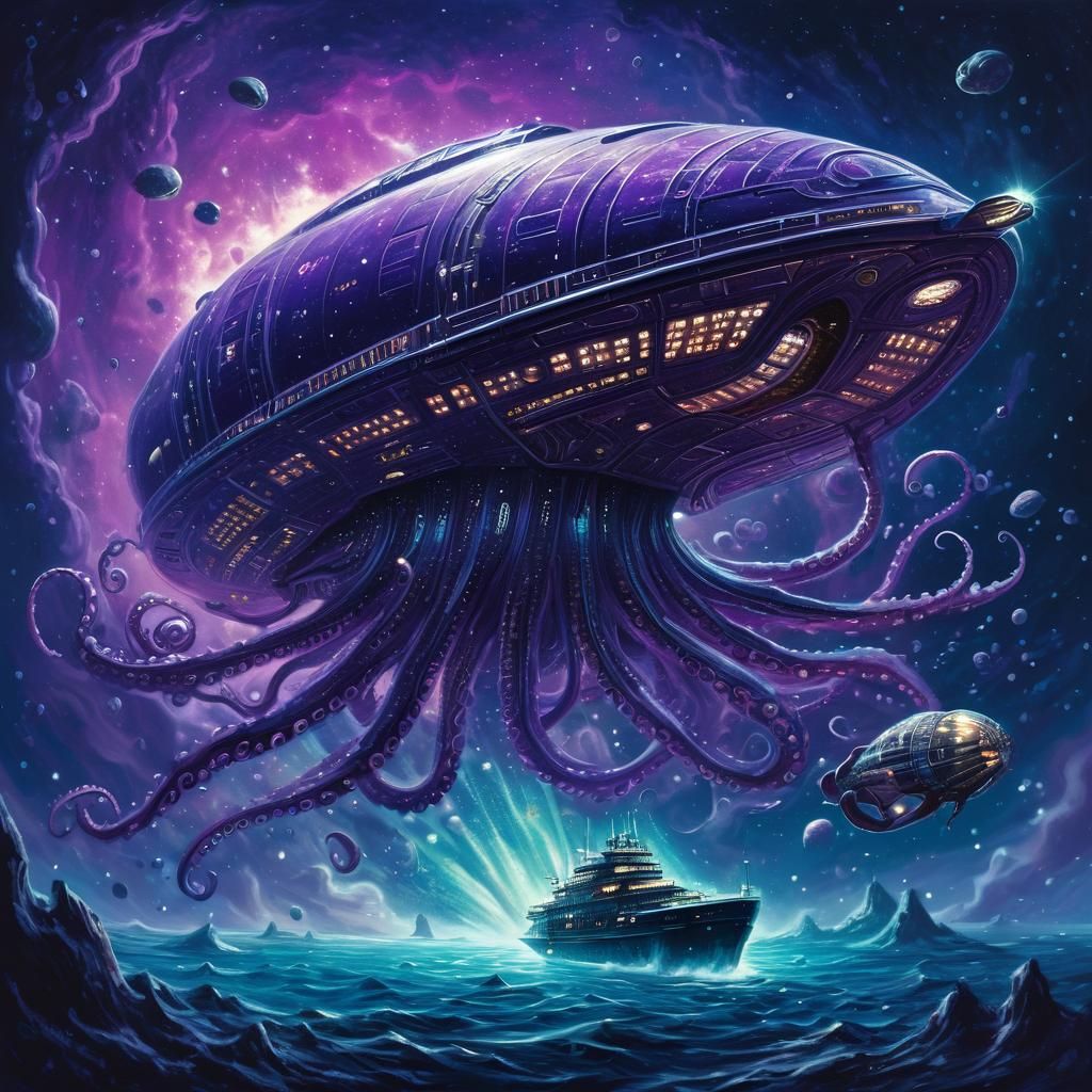 Majestic Nautiloid Spaceship Drifting Through Nebula