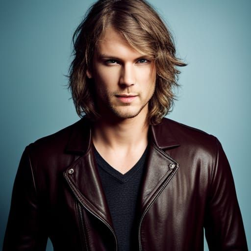 Realistic Portrait: Male Taylor Swift in Leather Jacket