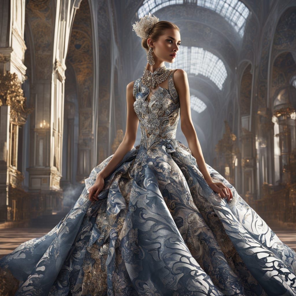 Russian Model in Vibrant Digital Concept Art Dress