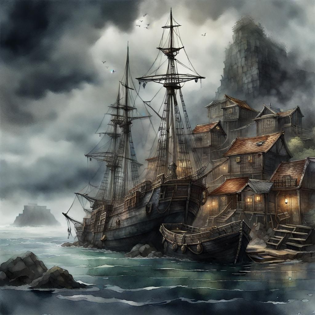 Moody Watercolor of a Forgotten Pirate Cove