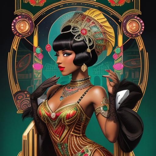 Art Deco Burlesque Woman in Candy Art Style