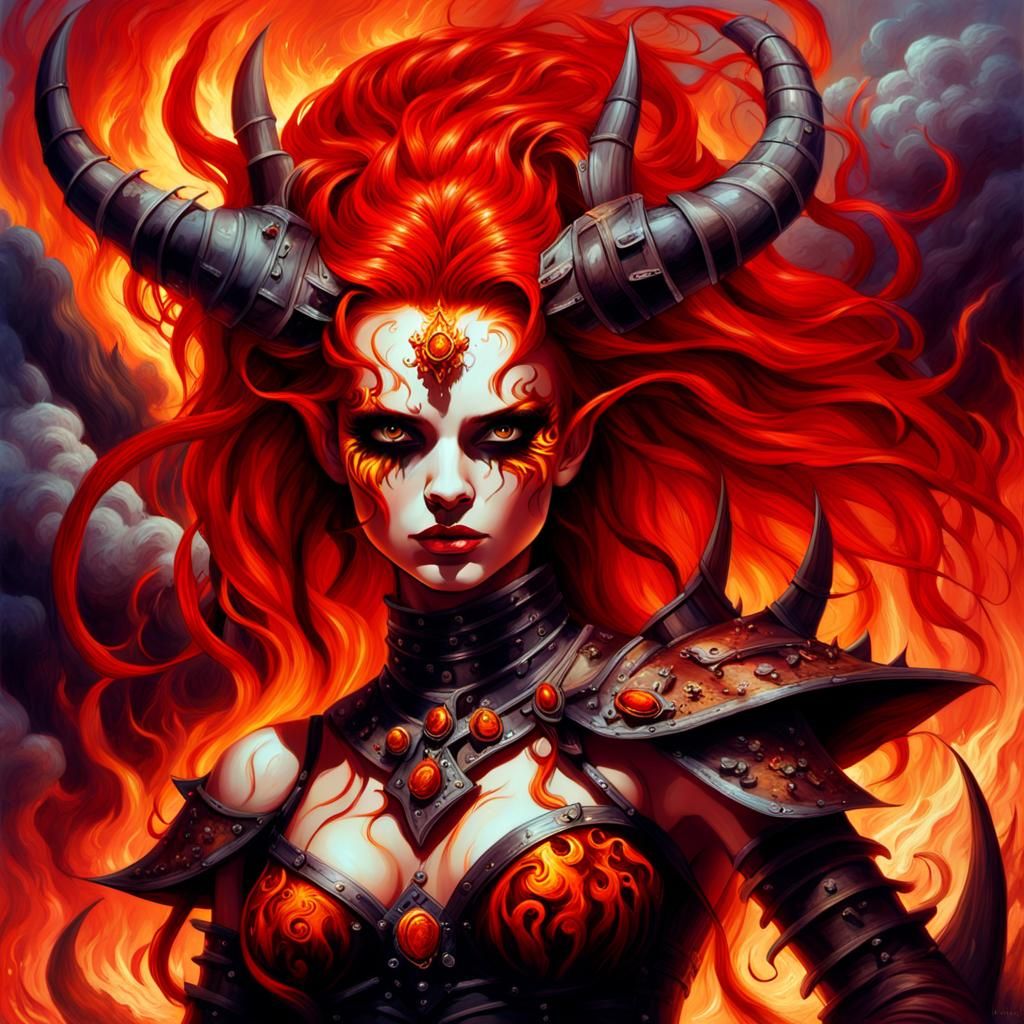 Woman in Flaming Tornado Storm, Fantasy Concept Art