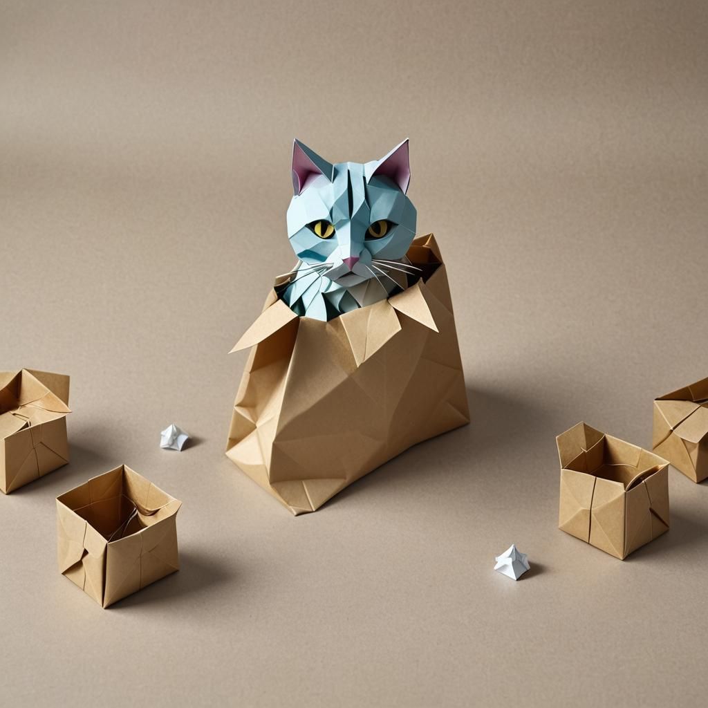 Origami Cat Emerges from Gift Bag