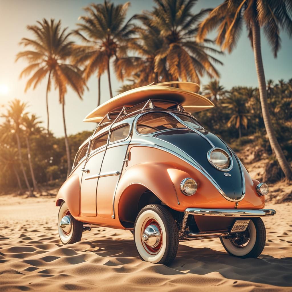 Retro-Futuristic Electric Car at the Beach