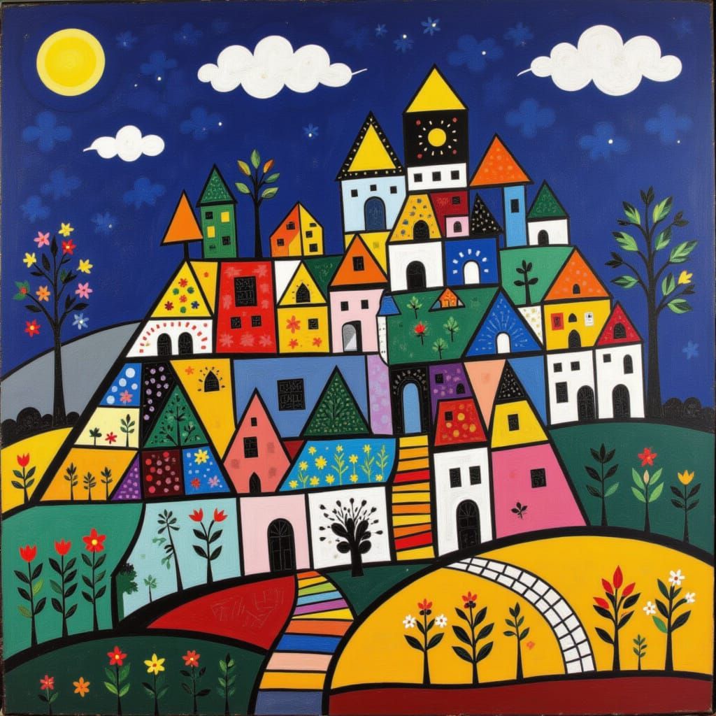 Surreal Cityscape with Spiders and Pyramids