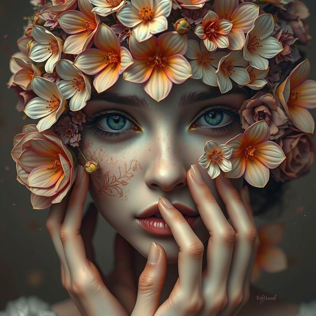 Floral Face Art in Detailed Matte Painting Style