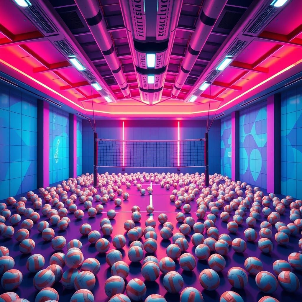 Surreal Futuristic Volleyball Training Room in Stunning 8K