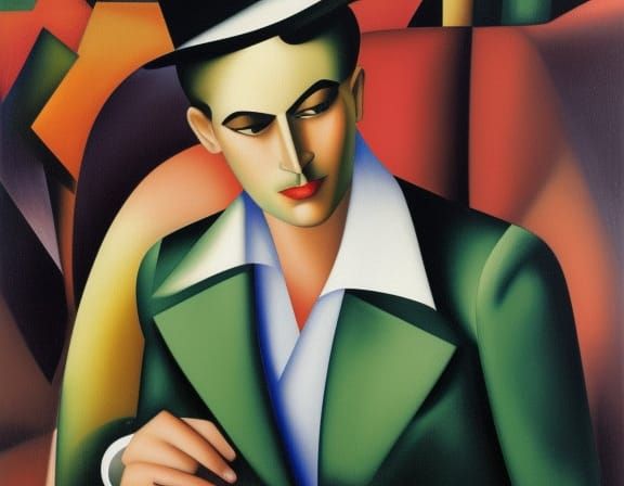 Art Deco Portrait of Man in Green Jacket