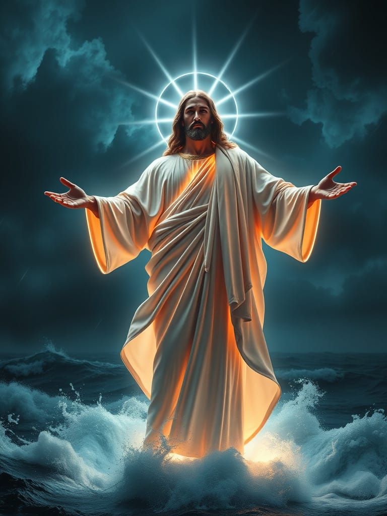 Divine Figure Radiates Glory in Cyberpunk-Style Illumination