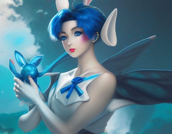 Sailor Mercury and Rabbit: Detailed Fantasy Art