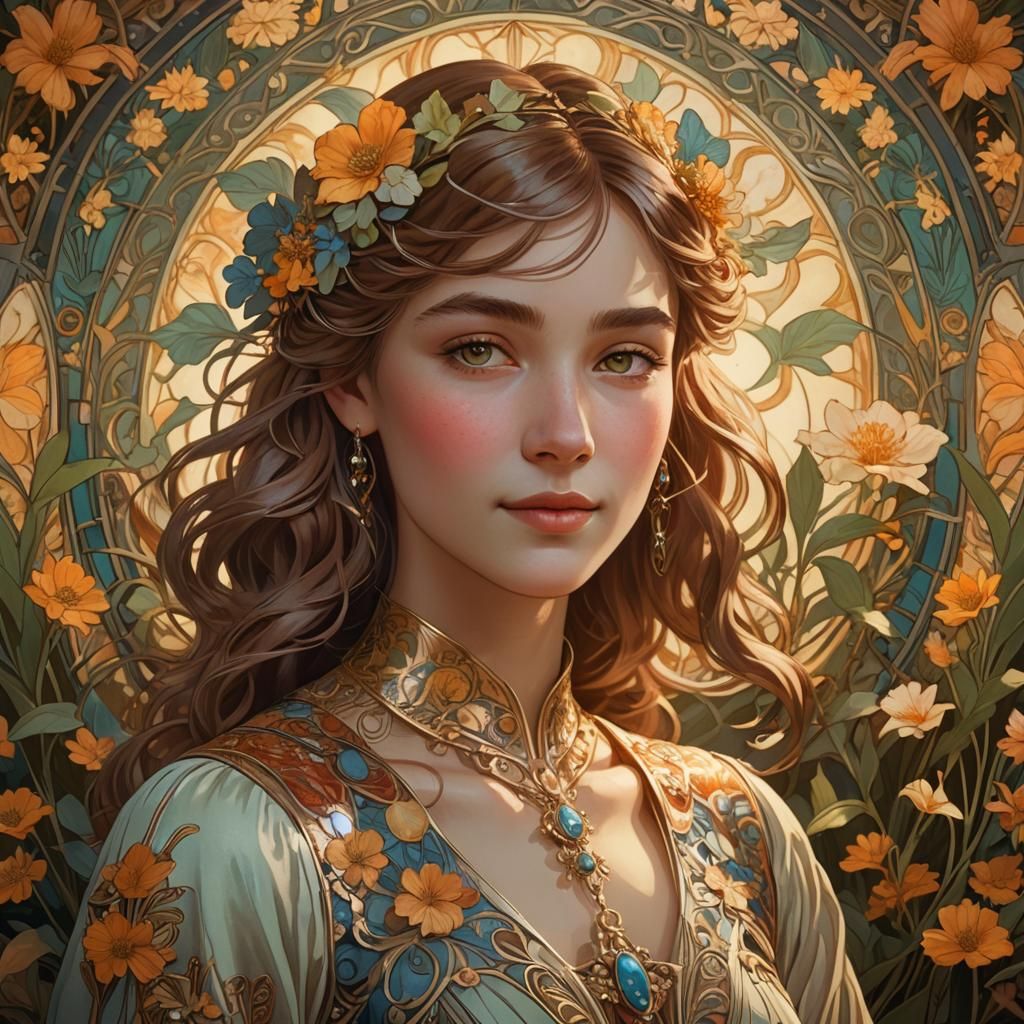 Art Nouveau Portrait of a Serene Woman