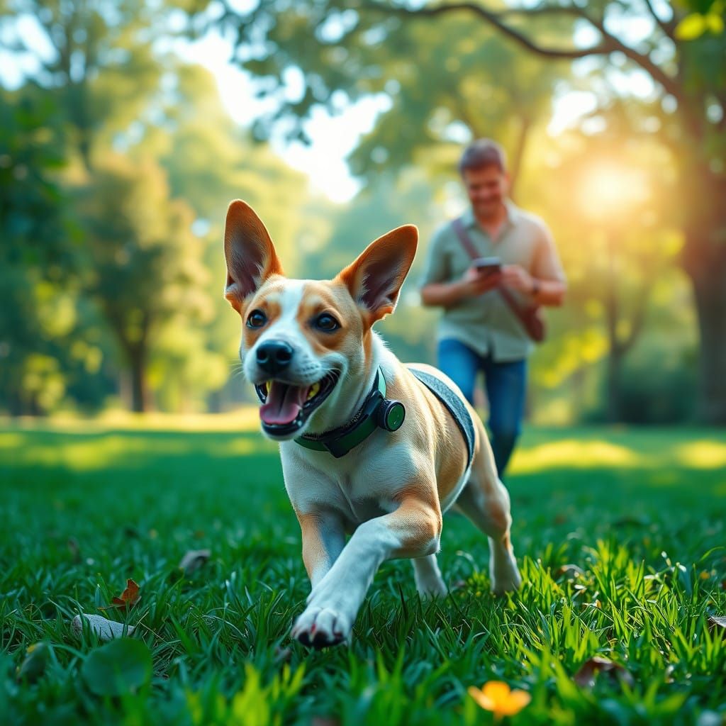 Playful Dog Runs Free in Vibrant Park Setting