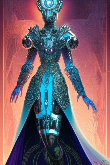 Cyberpunk Priestess Queen in Hyperdetailed Digital Painting