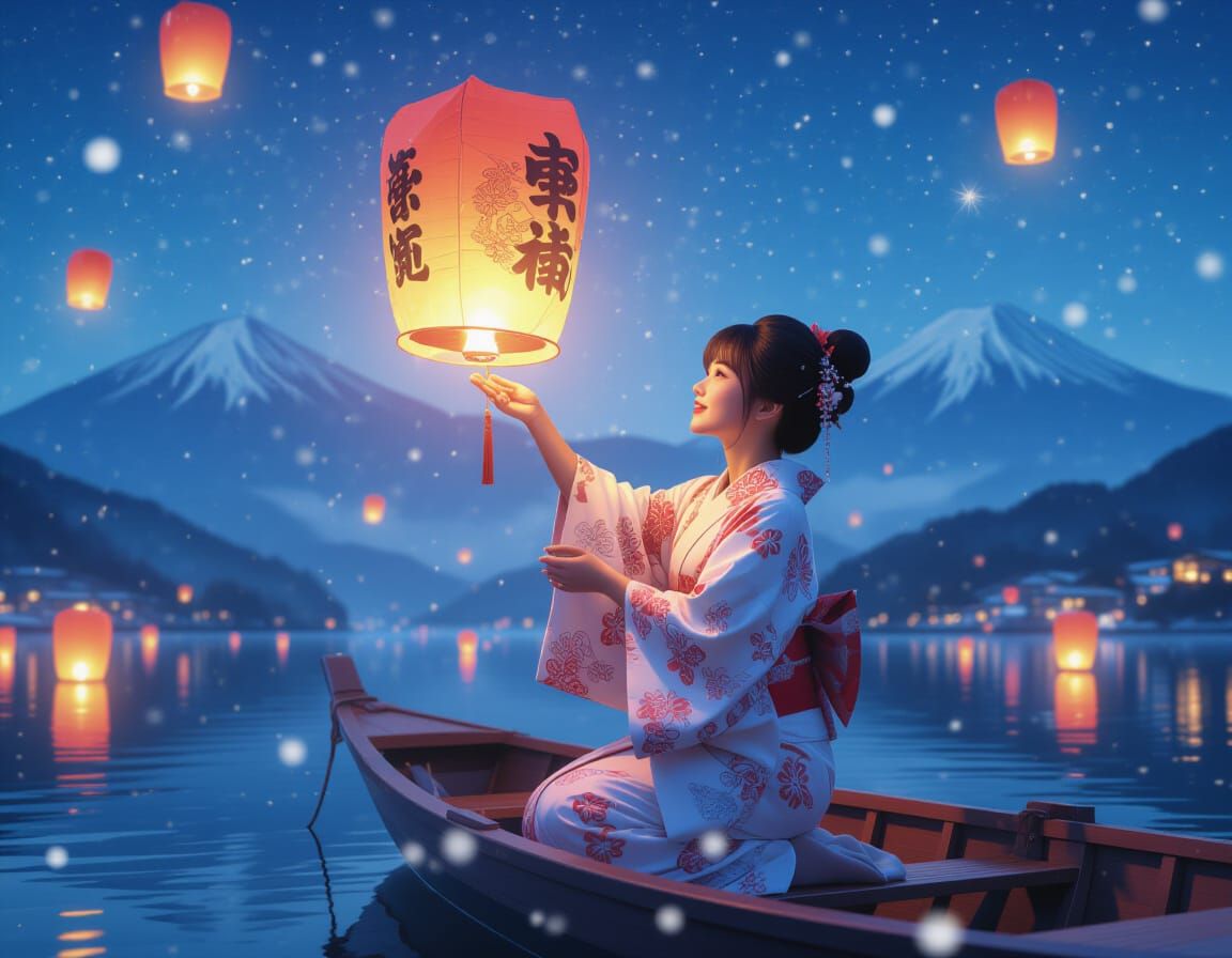 Fantasy Lantern Festival on a Snowy Lake