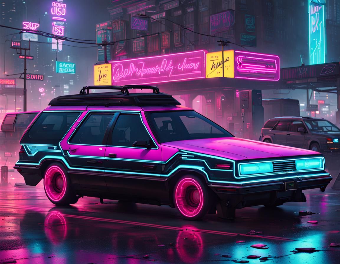 Cyberpunk Station Wagon in Neon City, 2099