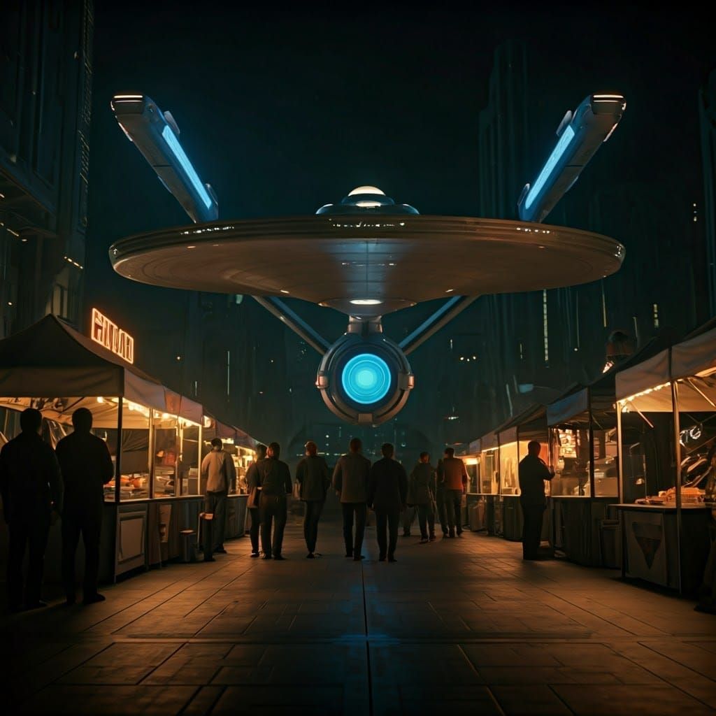 Epic Space Flea Market Scene in Cinematic Style