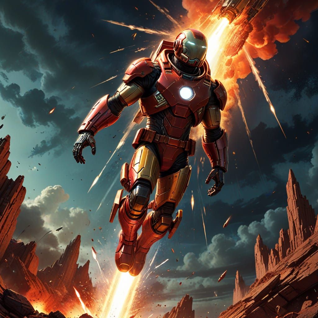 Red and Gold Rocket Launch: Comic Book Art