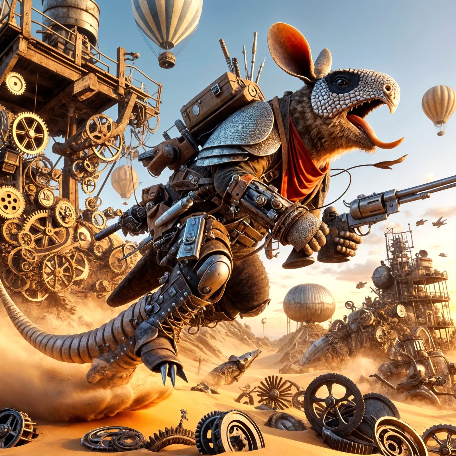 Steampunk Armadillo's Desert Adventure in 3D Animation