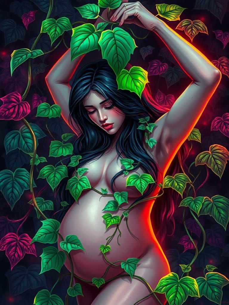 Pregnant Woman in Poison Ivy, Cyberpunk Art