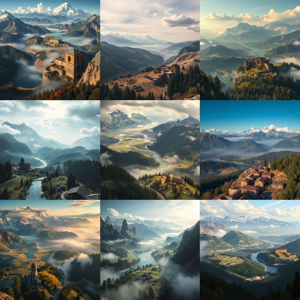 Serene Mountain Plateau Vista with Rivers and Forests