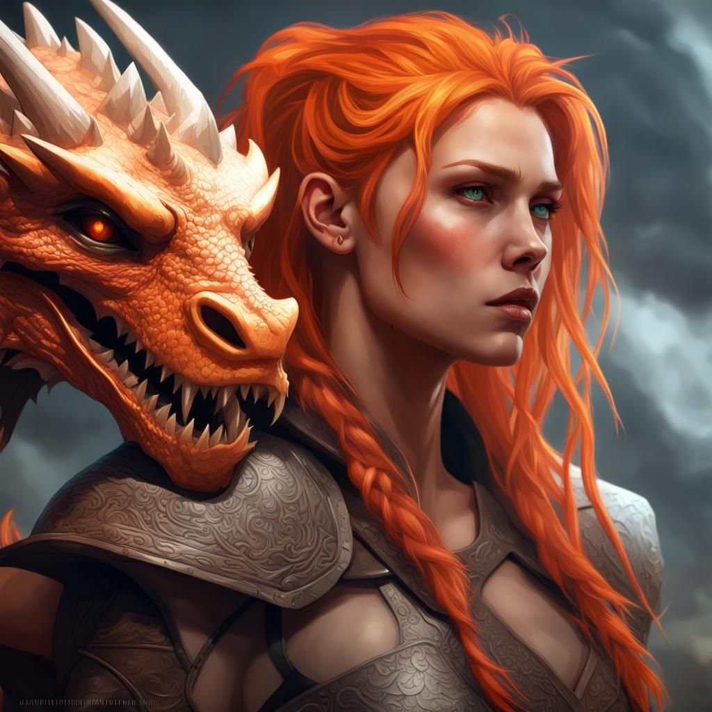 Viking Girl Dragon Skull Portrait in Digital Art Style