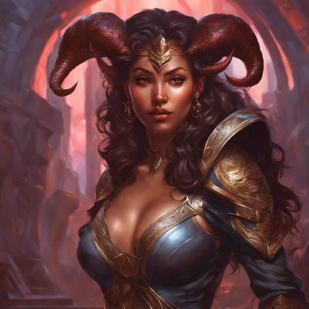 Voluptuous Tiefling Girl in Detailed Digital Render