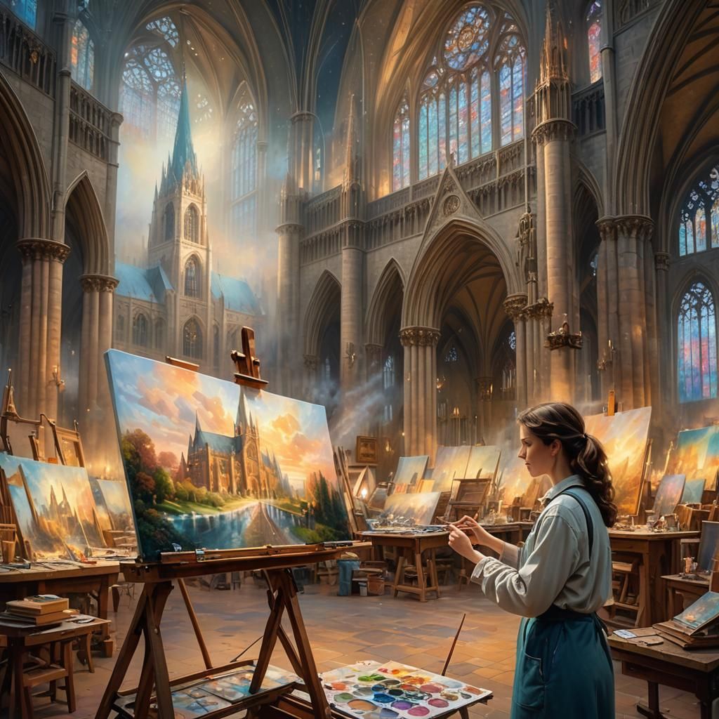 Cathedral Painter in European Fantasy Art Style