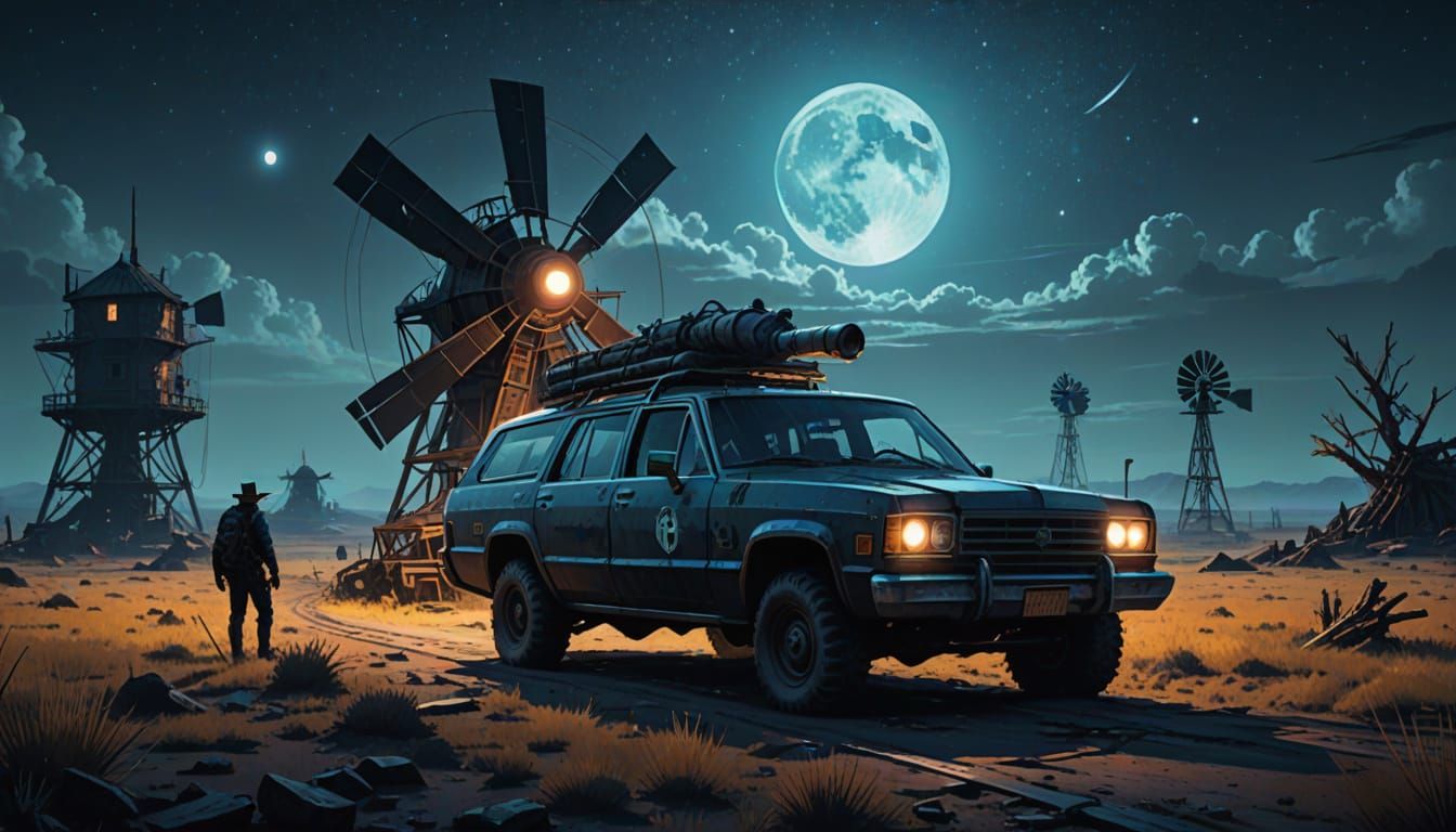 Cyberpunk Western Scene: Alien Body Discovery